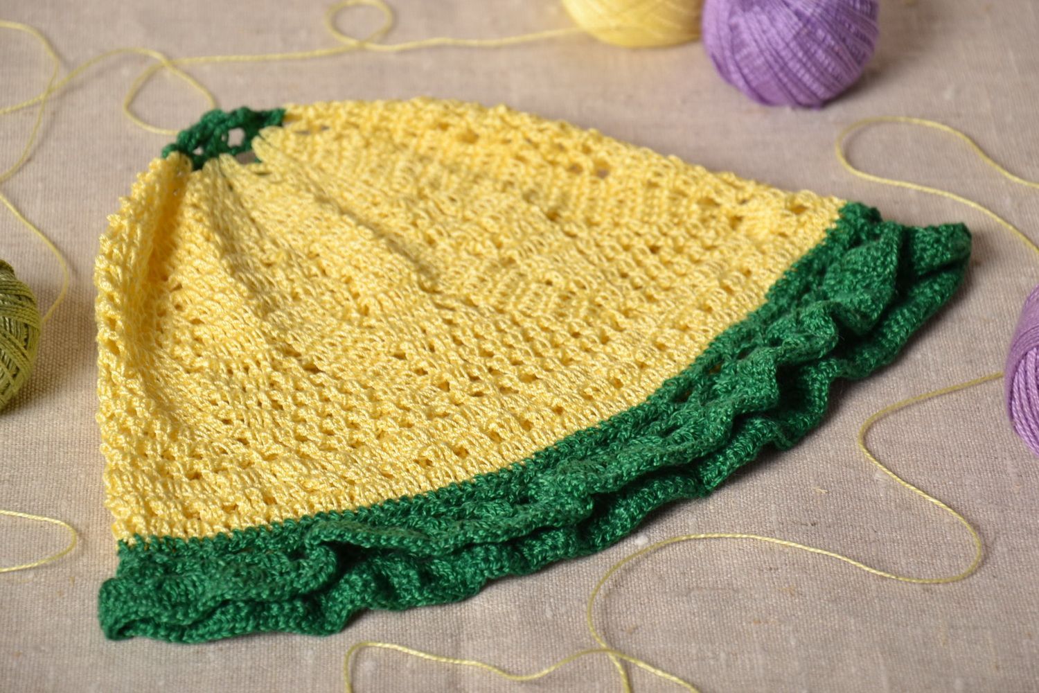 Yellow and green crochet hat photo 1
