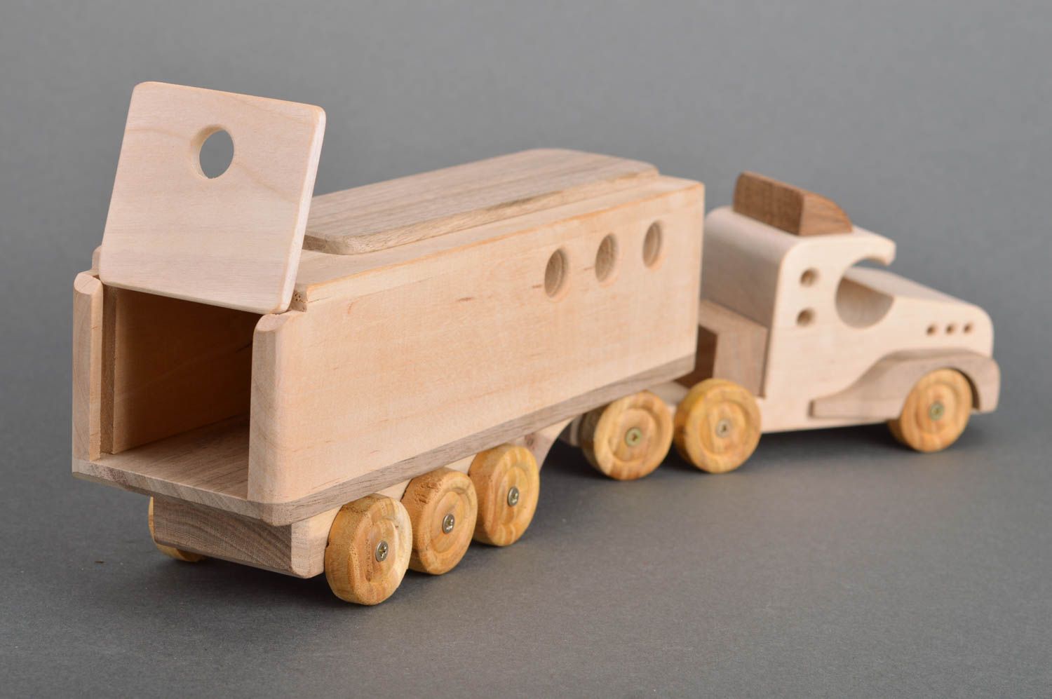 Unusual handmade wooden children's toy car for boys Trailer eco friendly photo 5