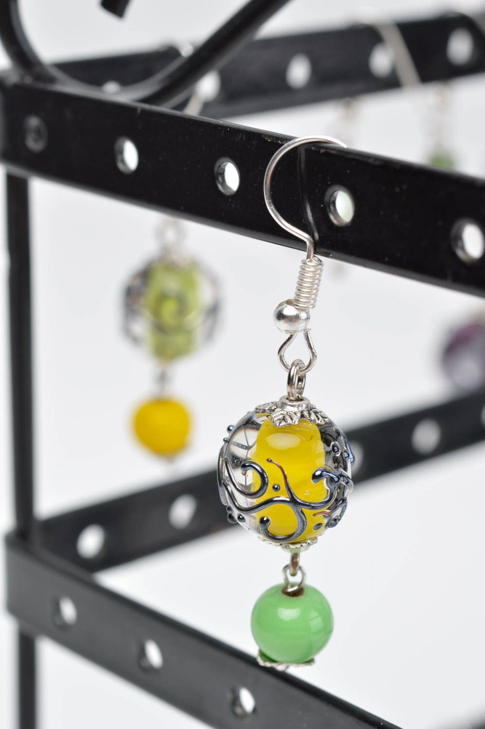 Handmade gelbe Kugeln schöne Glas Ohrringe Accessoire für Frauen Damen Schmuck foto 1
