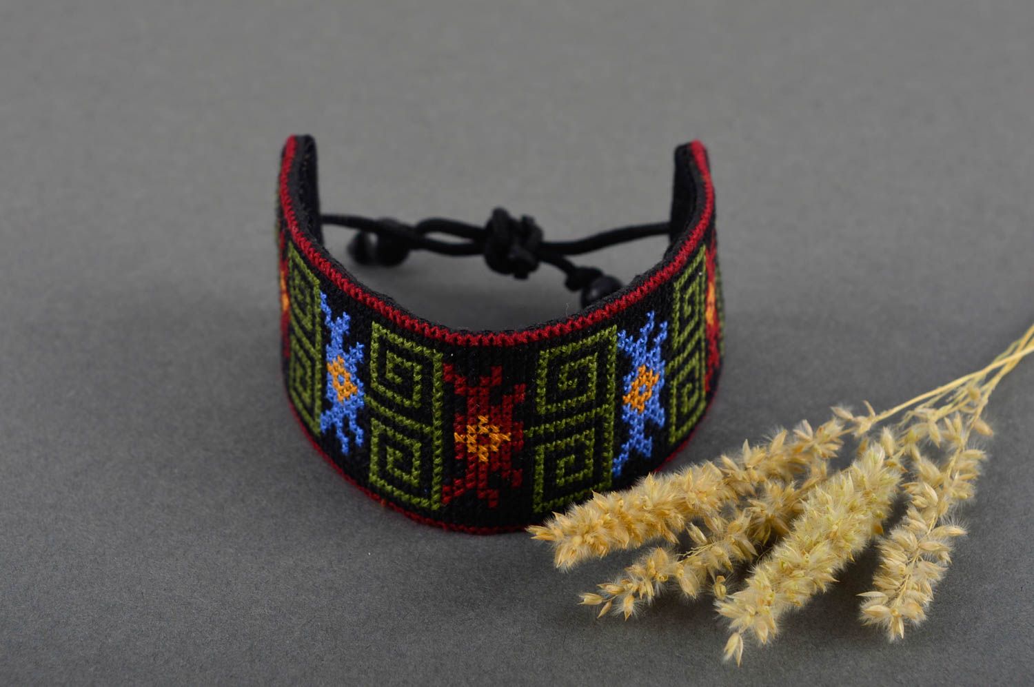Bracelet textile Bijou fait main large style ethnique Accessoire femme photo 1
