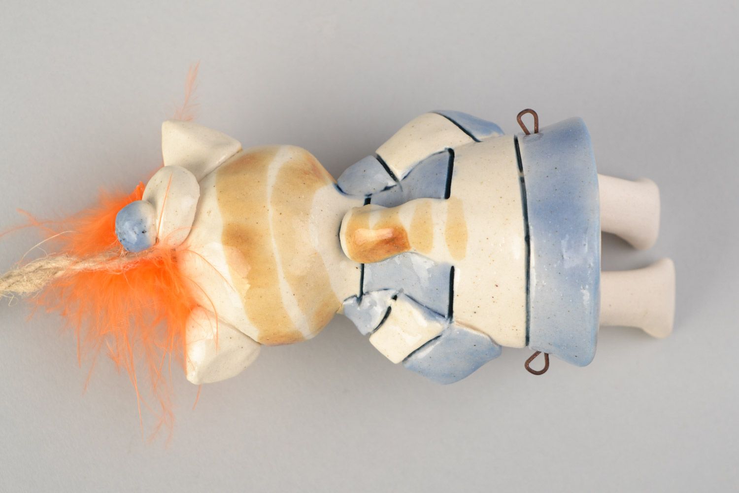 Авторский керамический колокольчик кот с рыбкой ручной работы цветной красивый фото 4