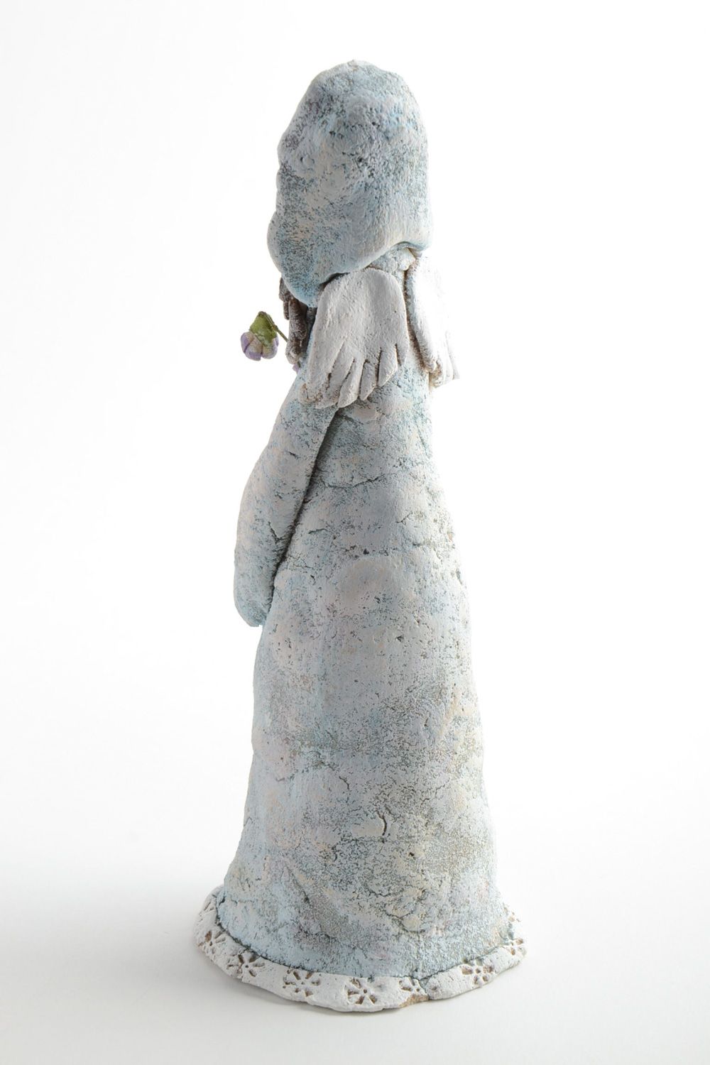 Unusual design statuette hand made of self-hardening clay Angel of Modesty photo 3