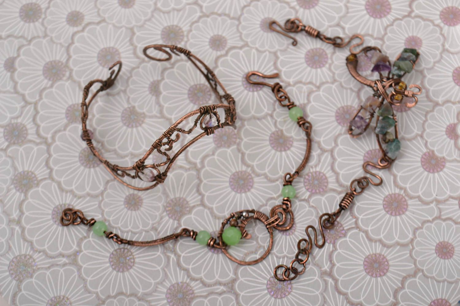 Handmade bracelet jewelry set of 3 items wire wrap bracelet designer accessory photo 5