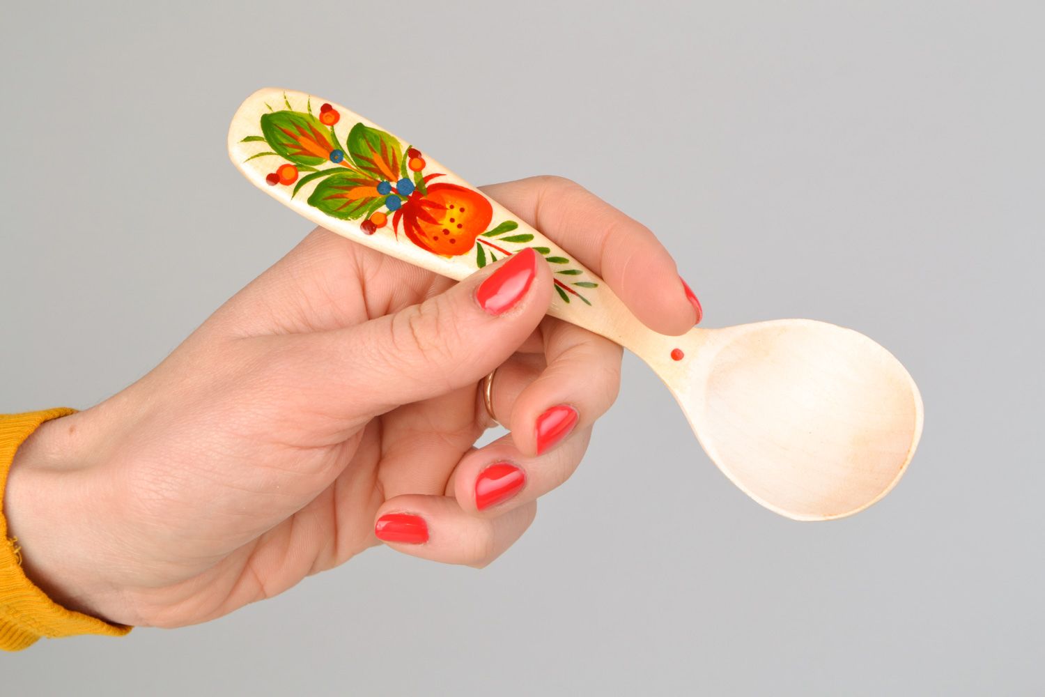Handmade decorative natural wooden spoon with Petrikivka painting Briar photo 2