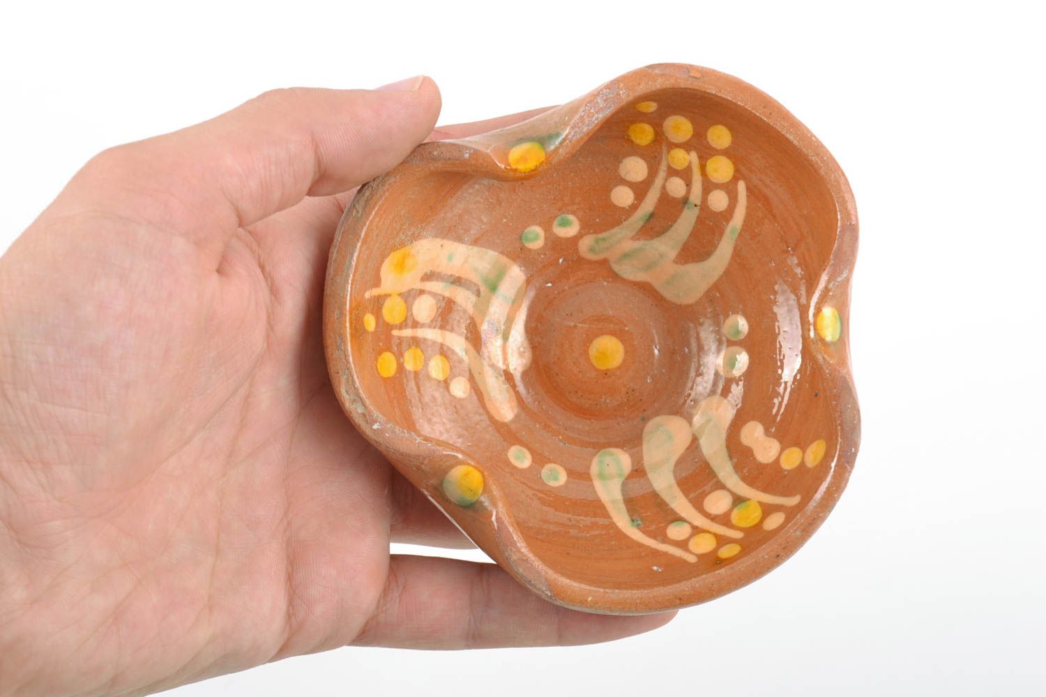 Beautiful handmade designer brown painted ceramic ashtray of unusual shape photo 2