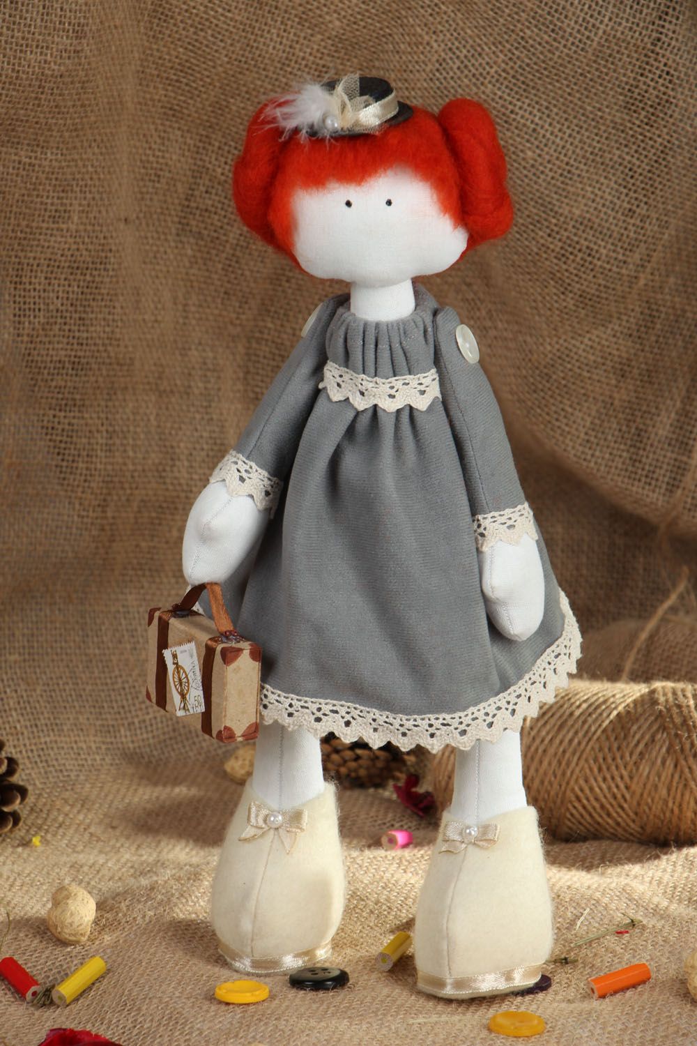 Textile doll made of natural fabrics photo 5
