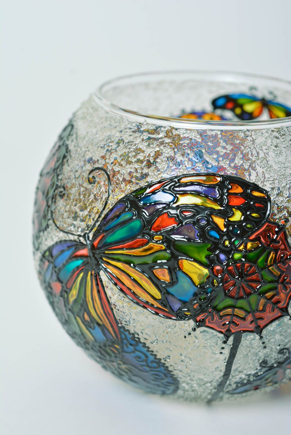 Vase verre fait main Déco maison Cadeau original à fleurs stylé peint vitrail photo 5