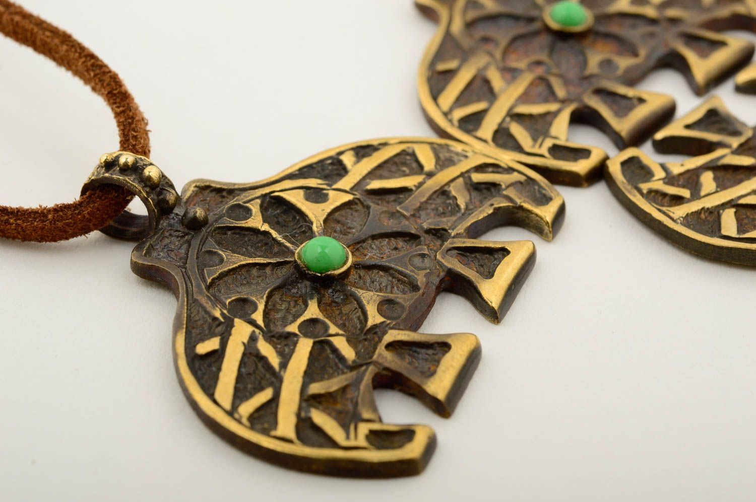 Parure de Bijoux en bronze fait main pierres vertes Boucles d'oreilles pendentif photo 5