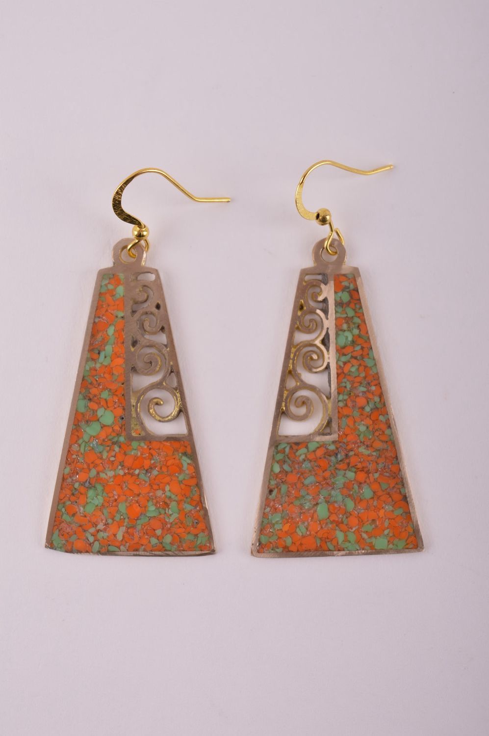 Украшение из латуни handmade серьги из натуральных камней модные серьги женские фото 2