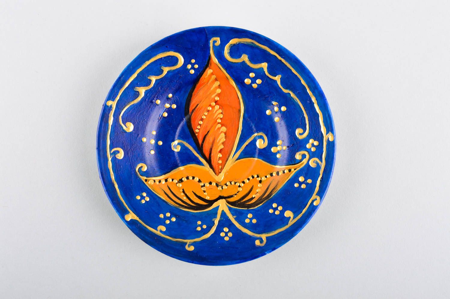 Расписная тарелка ручной работы керамическая тарелка красивая глиняная посуда фото 5
