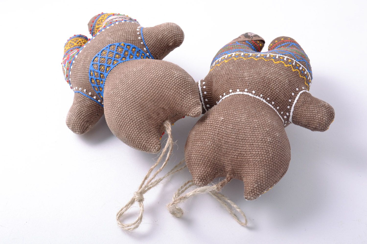 Set of 2 handmade painted hanging soft toys cats with eyelets and coffee aroma photo 4