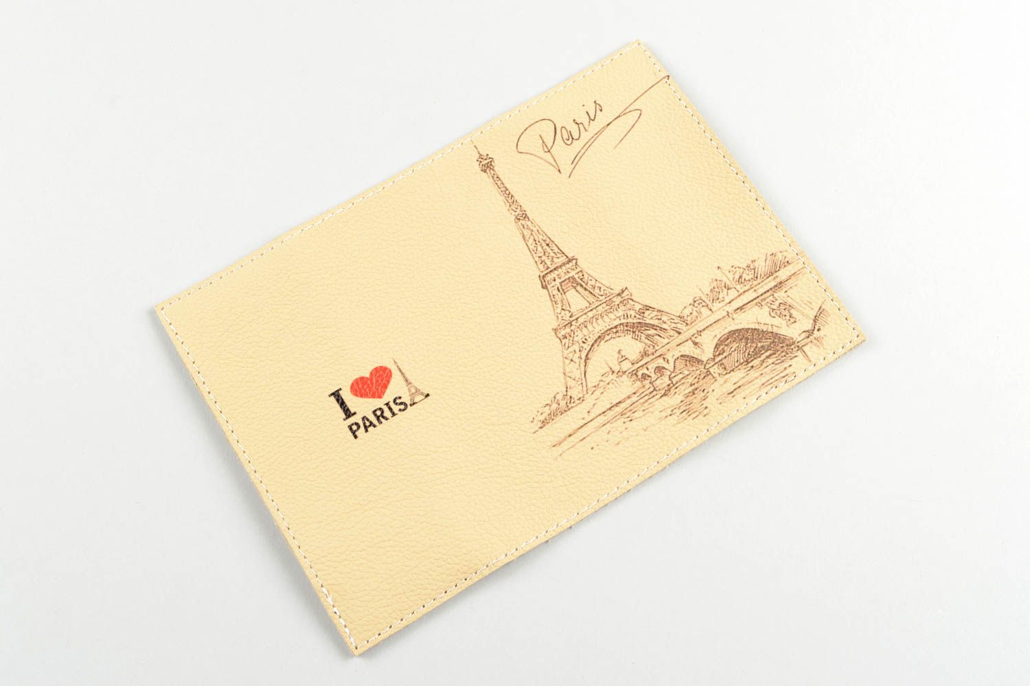 Funda de cuero artesanal regalo original estuche para pasaporte Torre de Eiffel foto 2
