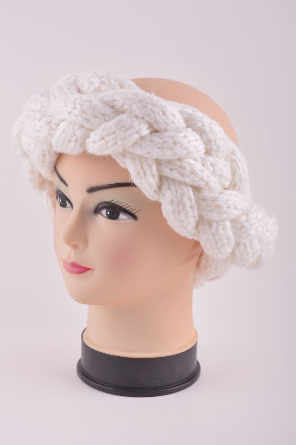 Аксессуар для волос хэнд мэйд повязка на голову ободок на голову белый косичкой фото 2