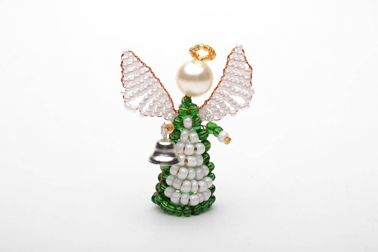 Originelle Figur aus Perlen Engel mit Glocke foto 3