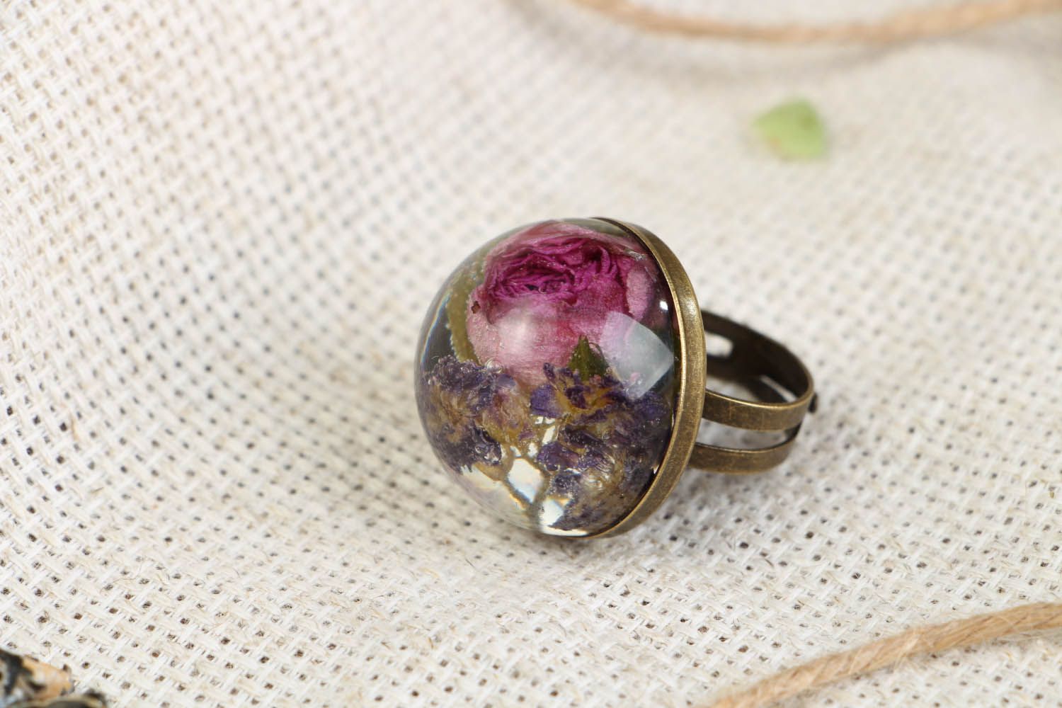 Ring with a real rose and wildflowers photo 1
