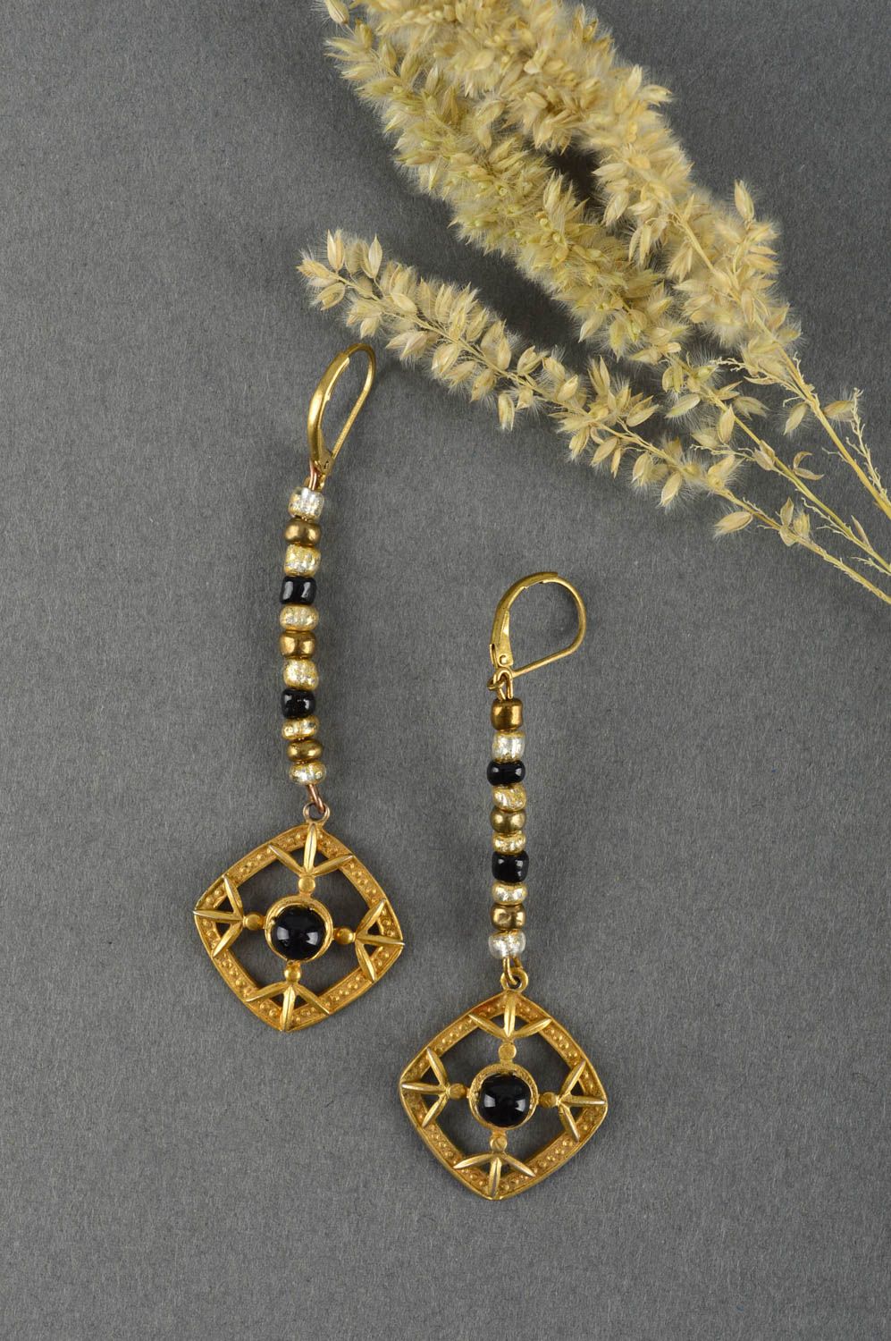 Handmade seed beaded earrings unique designer bijouterie present for woman photo 1
