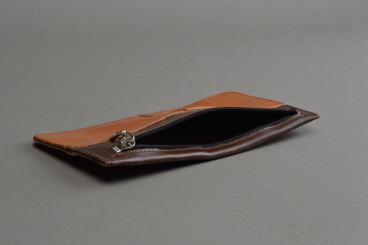 Handmade Geldbörse aus Leder klein elegant zweifarbig schön stilvoll modisch  foto 3