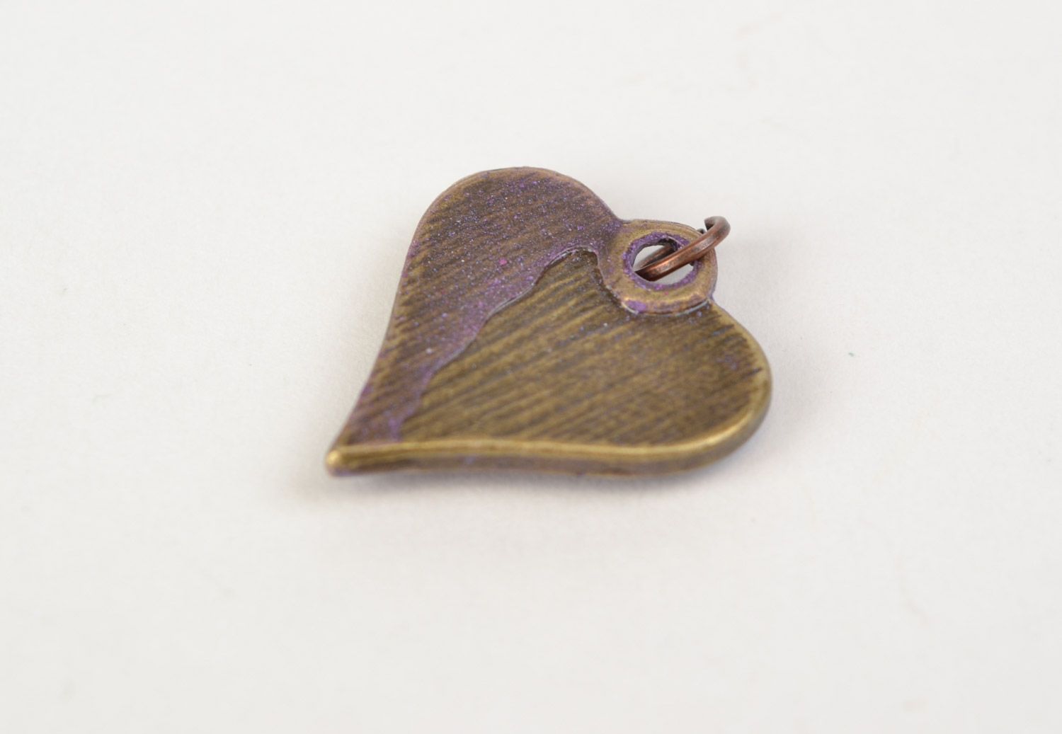 Handmade small volume heart-shaped pendant of violet color with 3D glaze photo 4