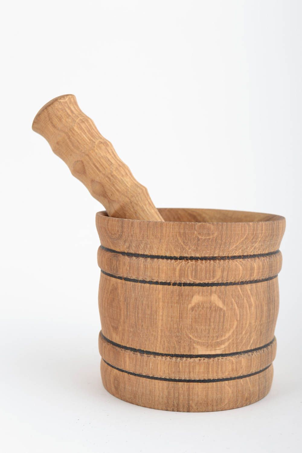 Mortero y pistilo de madera artesanal para especias y nueces 350 ml foto 2