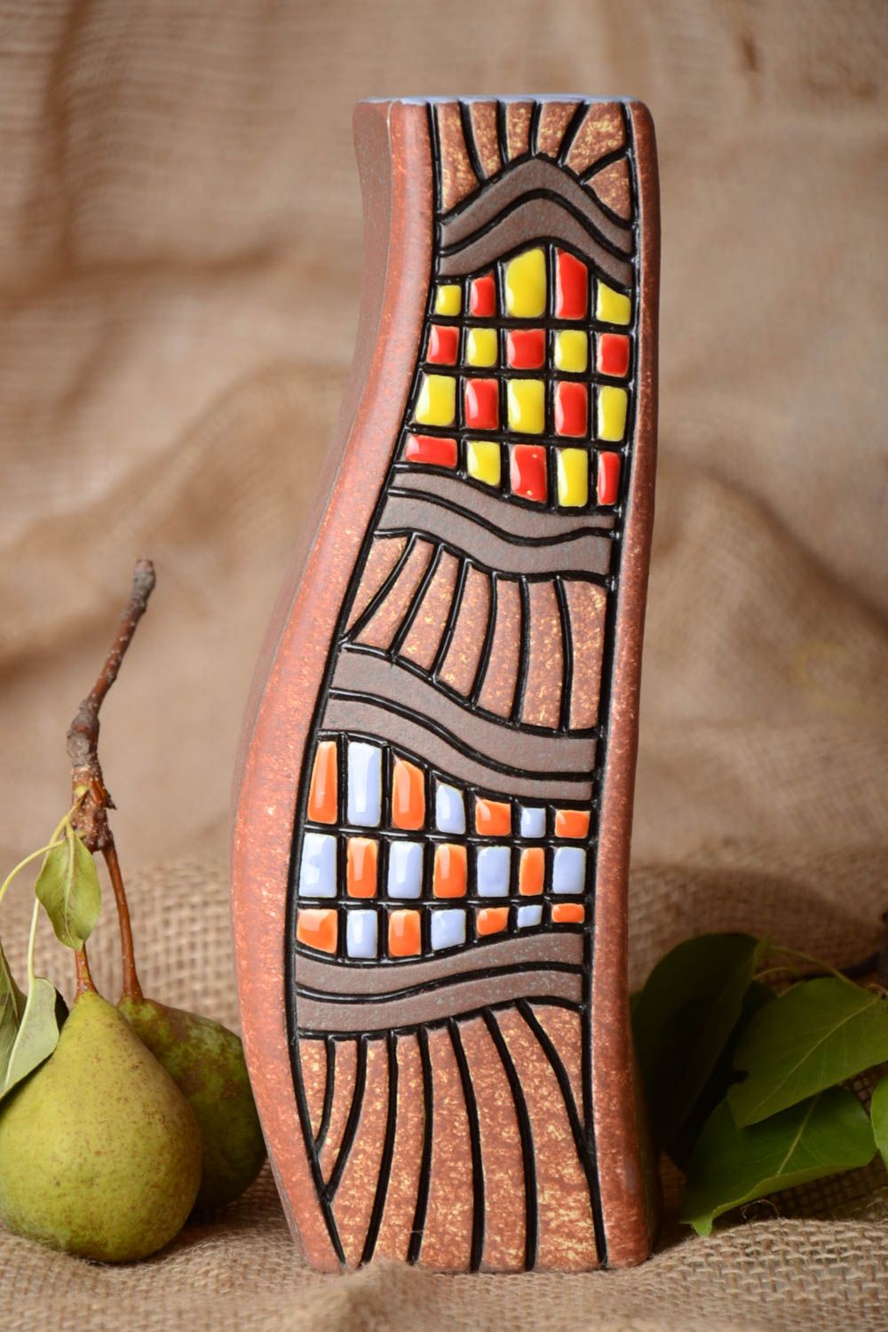 Vase argile Déco maison fait main peint d'émail et glaçure Cadeau original photo 1