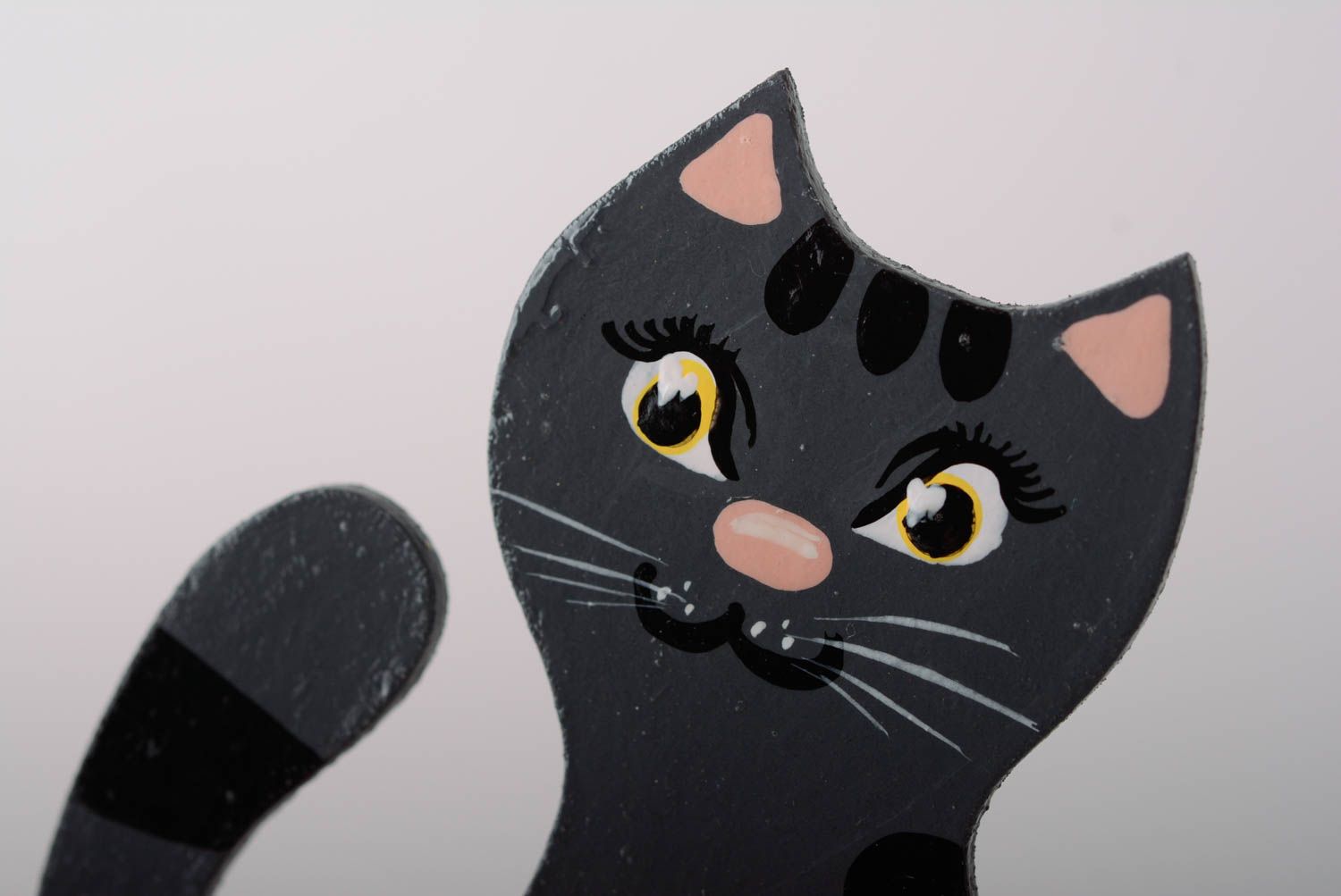 Magnet pour frigo Chat noir peint aux acryliques décor original fait main photo 2