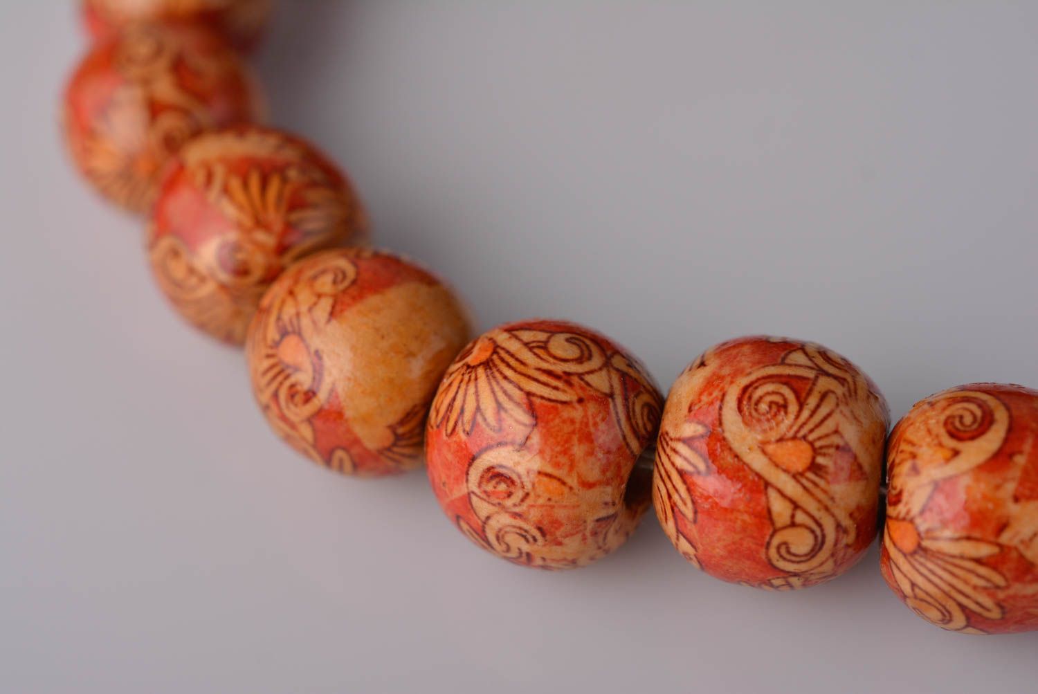 Collier boules en bois Bijou fait main orange avec ruban Accessoire femme photo 4