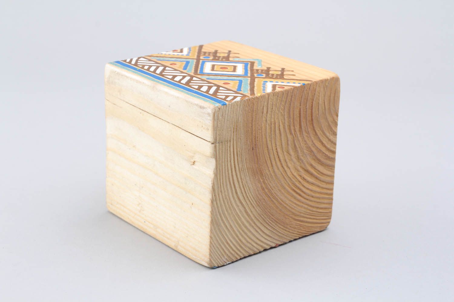 Bougeoir en bois décoré carré fait main photo 3