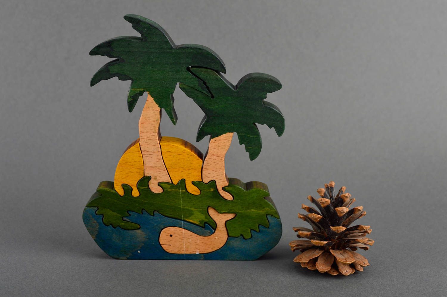 Puzzle 3D en bois fait main Jouet d'éveil île avec palmiers Cadeau bébé photo 1