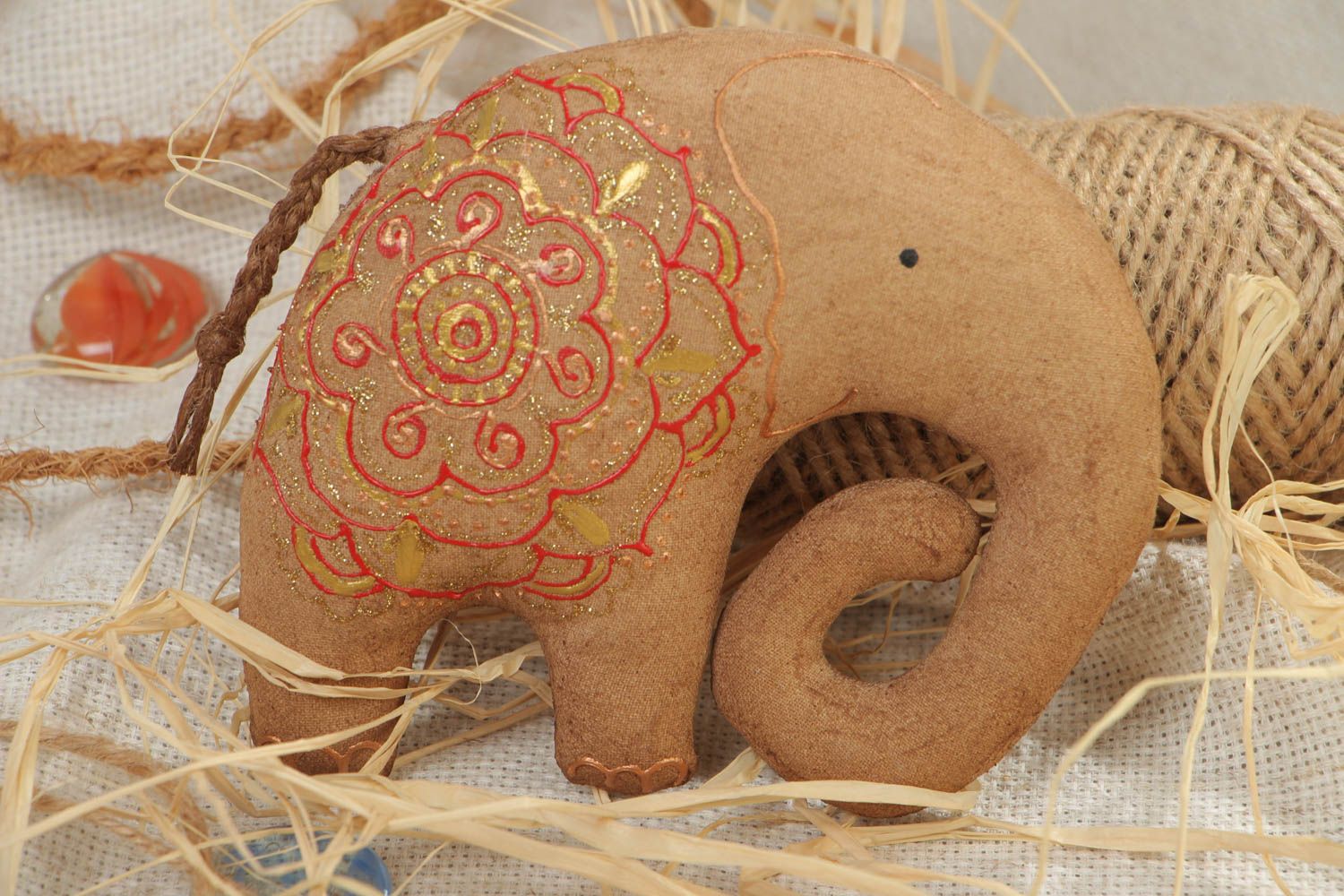 Handmade textile cotton fabric soft fridge magnet toy elephant photo 1