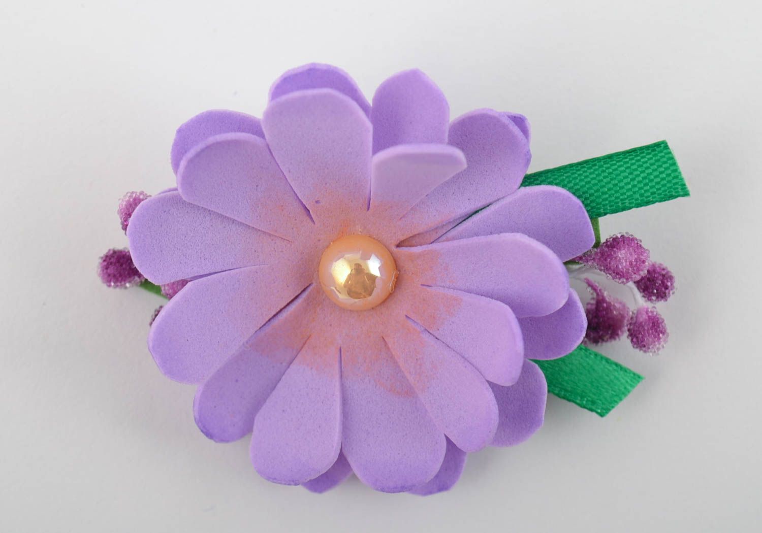 Beautiful handmade hair clip in shape of flowers made of foamiran set of 2 items photo 7