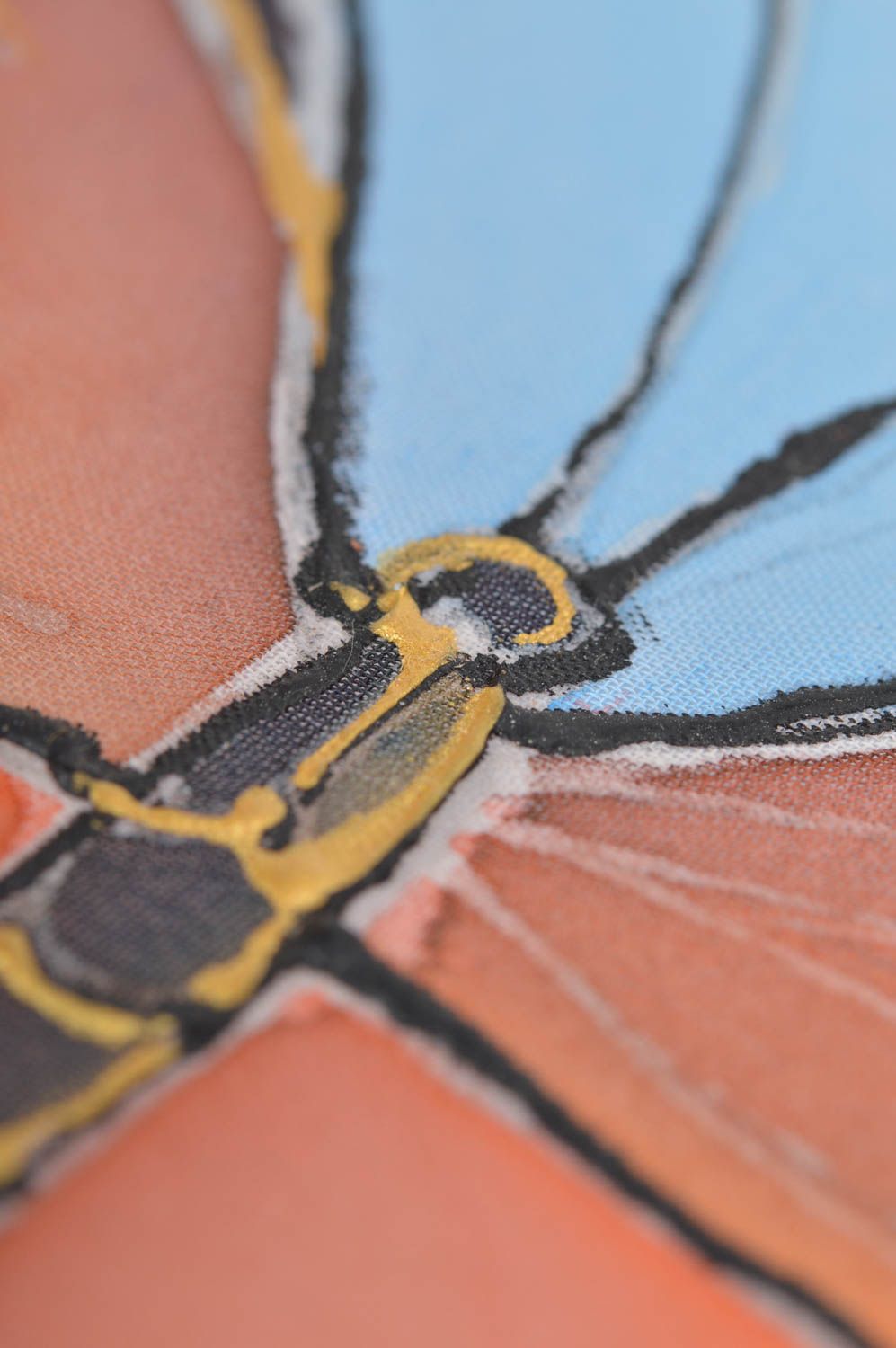 Tableau papillon orange sur tissu batik à froid cadre en bois fait main photo 2