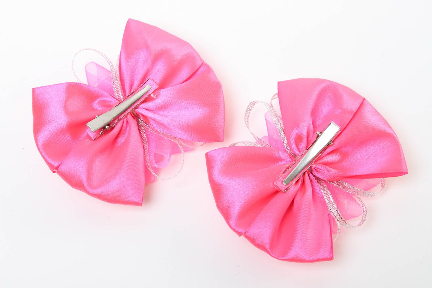 Заколки бантики ручной работы аксессуары для волос детские украшения розовые фото 4