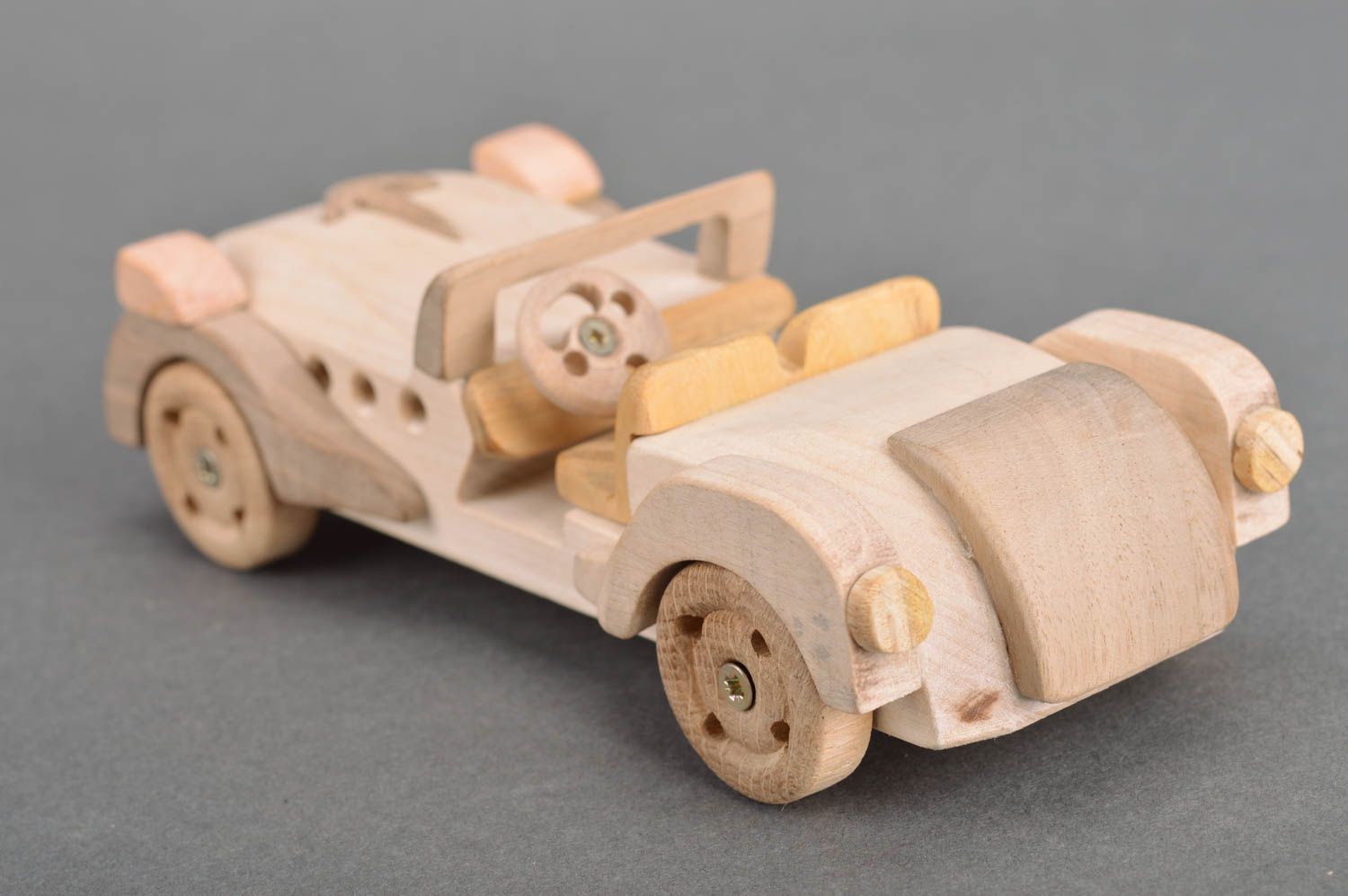 Beautiful light handcrafted children's wooden toy car cabriolet  photo 5