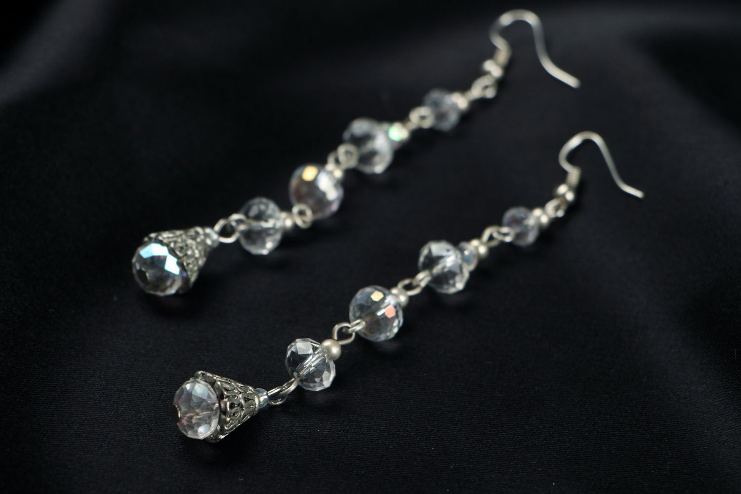 Long earrings with crystal beads photo 2