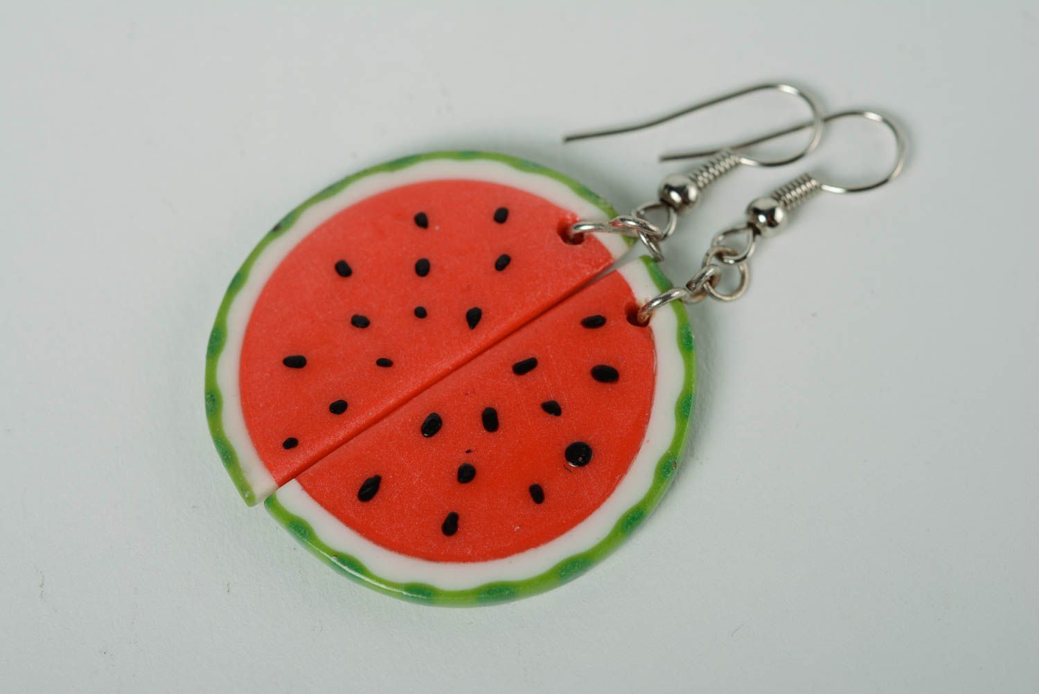 Beautiful bright handmade women's designer plastic earrings Watermelon photo 3