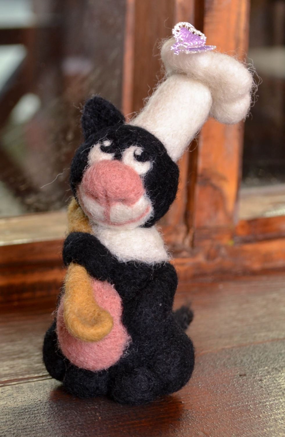 Handmade wool toy for home decor Cat Cook photo 1
