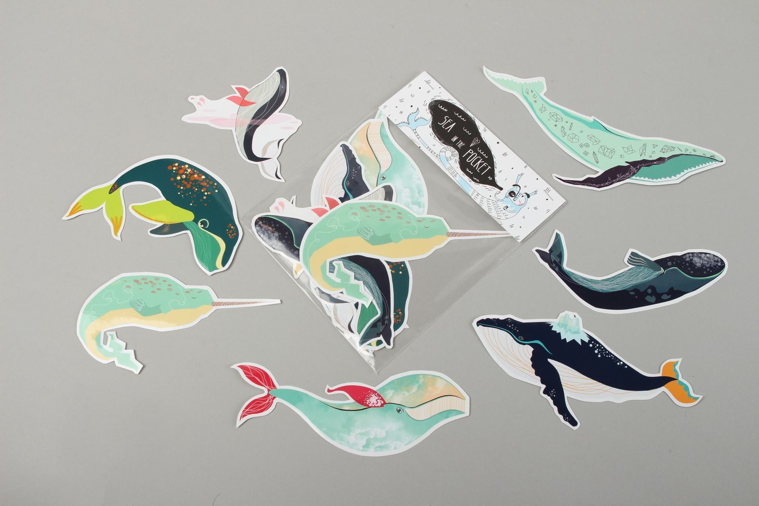 Handmade Aufkleber Set Sticker für Laptop schöne Aufkleber 7 Stück Wale   foto 2