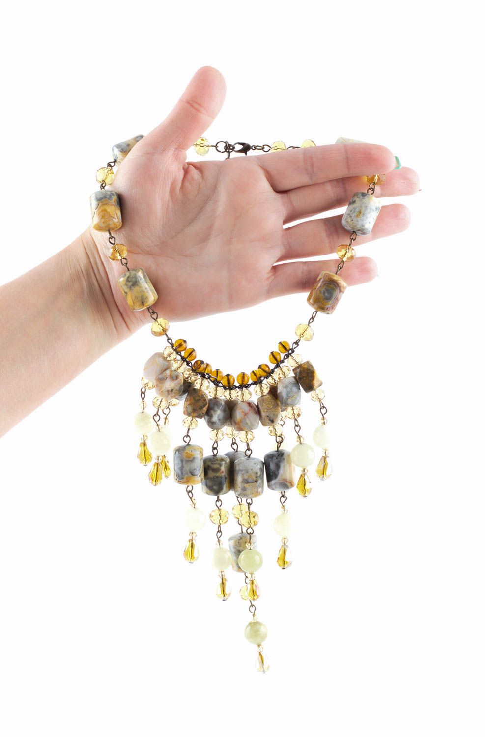 Handmade Perlen Schmuck Damen Collier Geschenk für Frauen mit Natursteinen foto 4