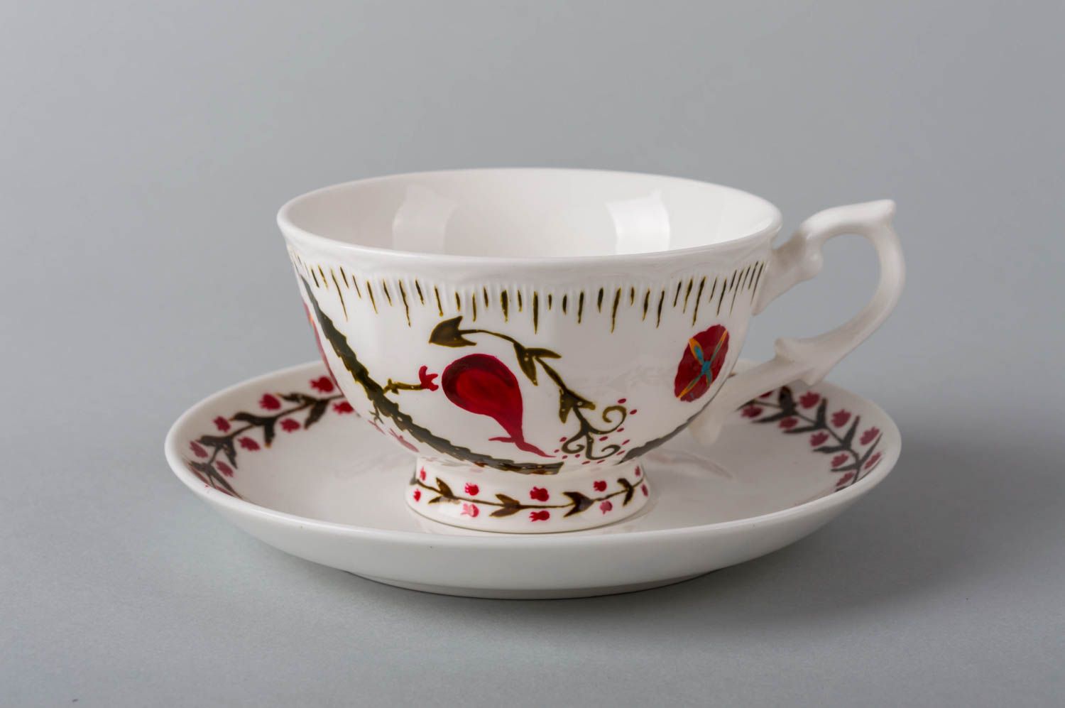 Набор керамики чашка с блюдцем и заварочный чайник с авторской росписью хэндмэйд фото 4