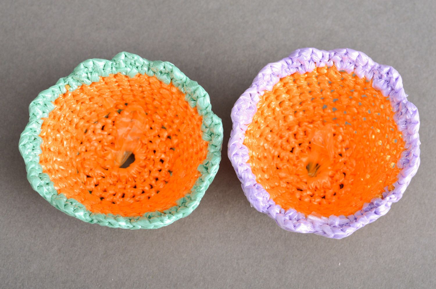 Set of 2 handmade decorative yellow crochet stands for Easter eggs  photo 2