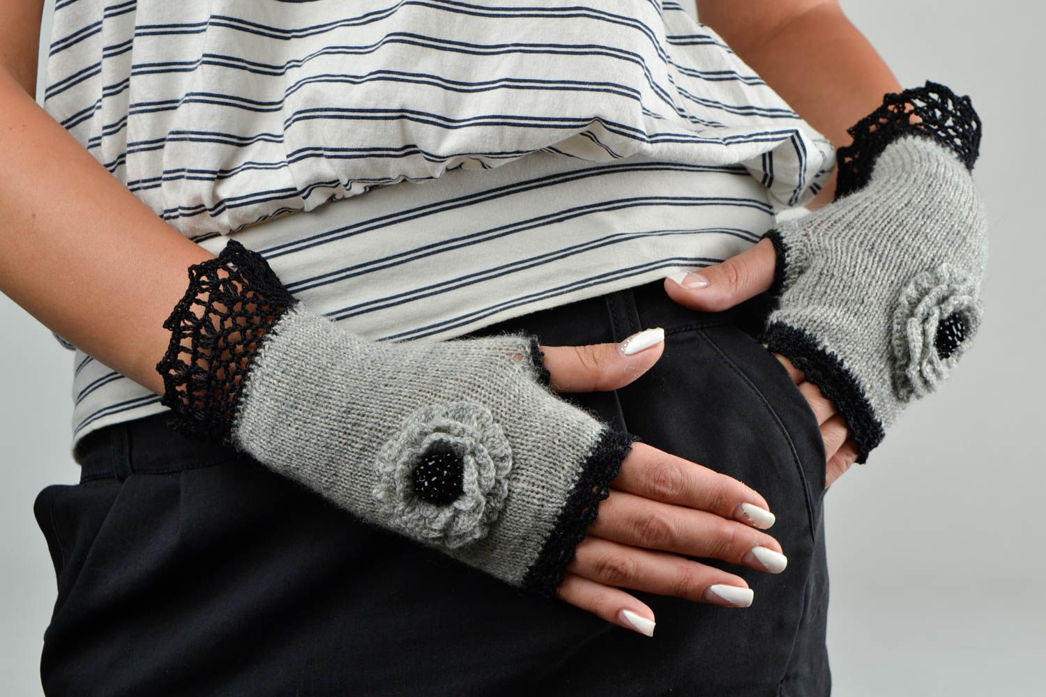Mitaines tricot faites main Gants mitaines crochet laine Accessoire femme photo 1