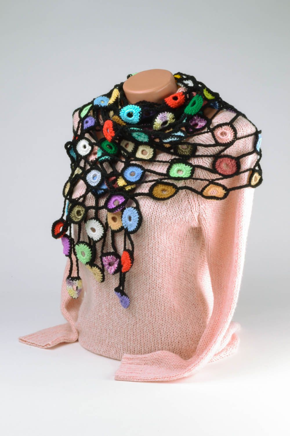 Multicolored crocheted scarf photo 2