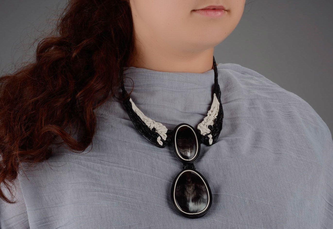 Original necklace made of leather and horn photo 4