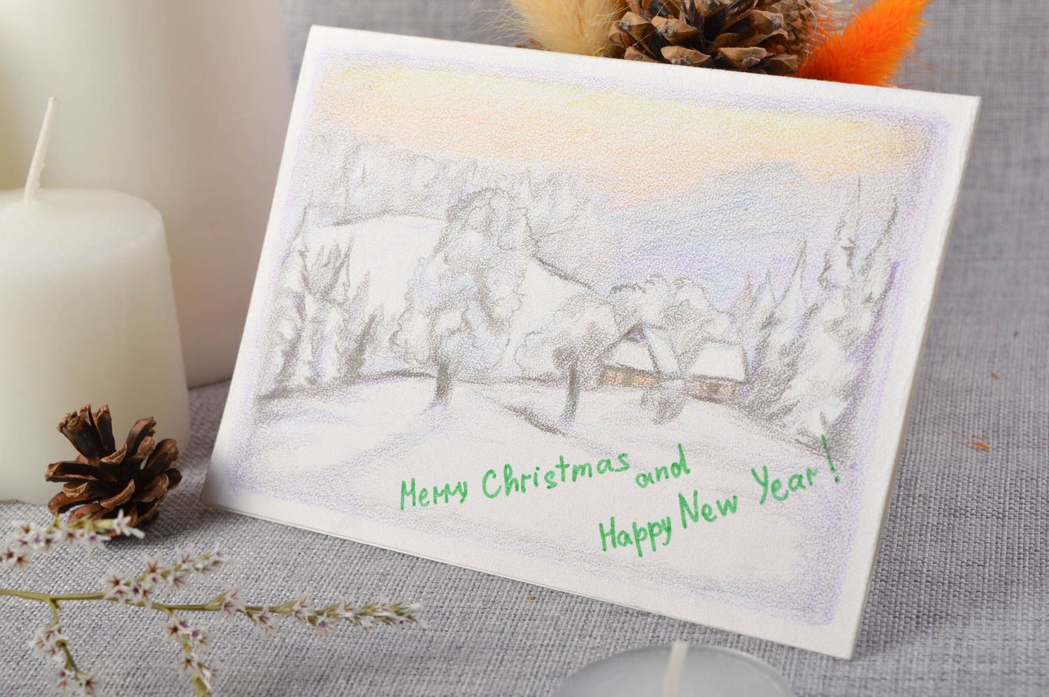 Зимняя открытка хэнд мейд открытка с новым годом и рождеством красивая открытка фото 1