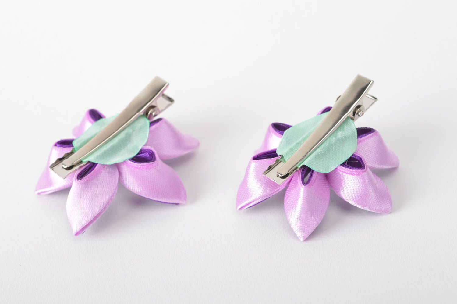 Handmade hair clips for kids stylish kanzashi hair clips 2 pieces violets photo 1