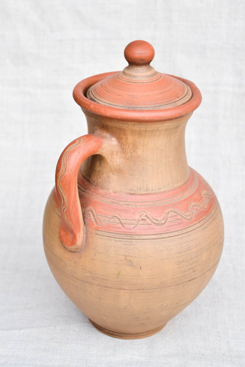 Large ethnic style ceramic water pitcher with handle, lid, and ornament décor 11, 2,7 lb photo 4