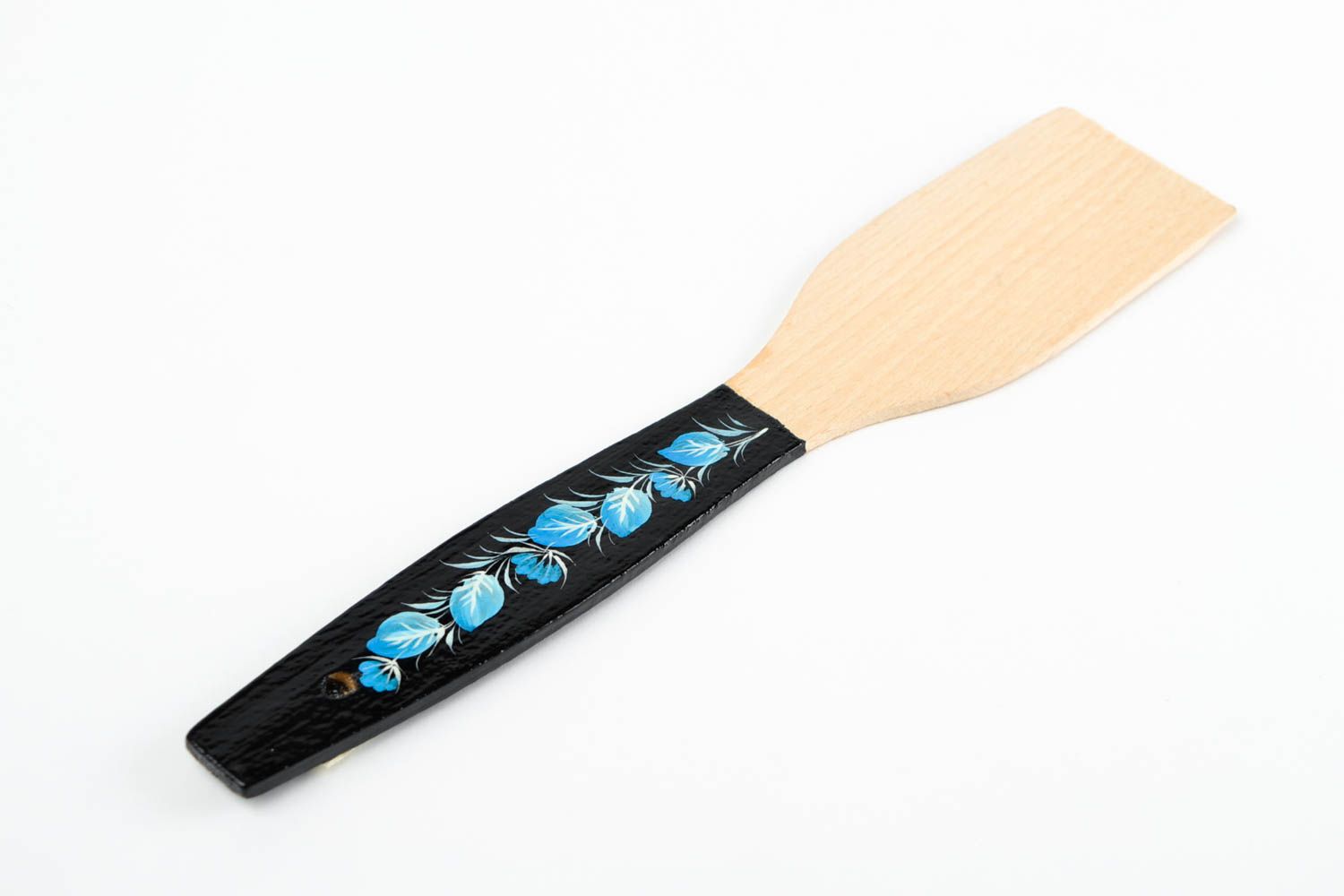 Spatule en bois fait main Déco cuisine noir bleu ciel Cadeau femme ethnique photo 3