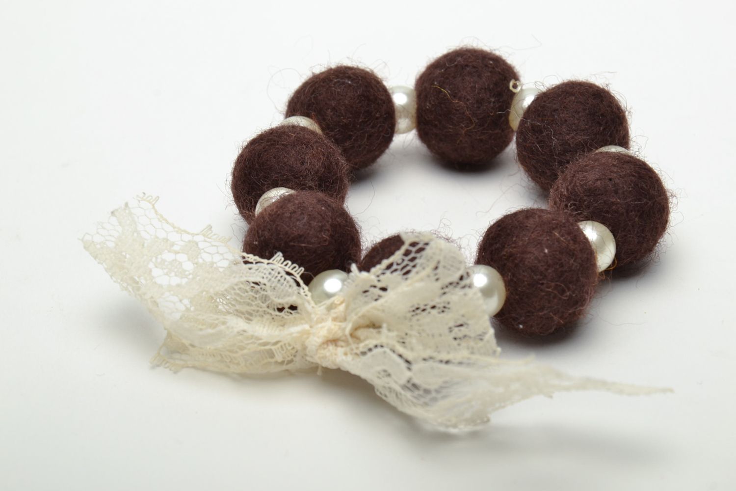 Handmade wool felted bracelet Chocolate photo 3