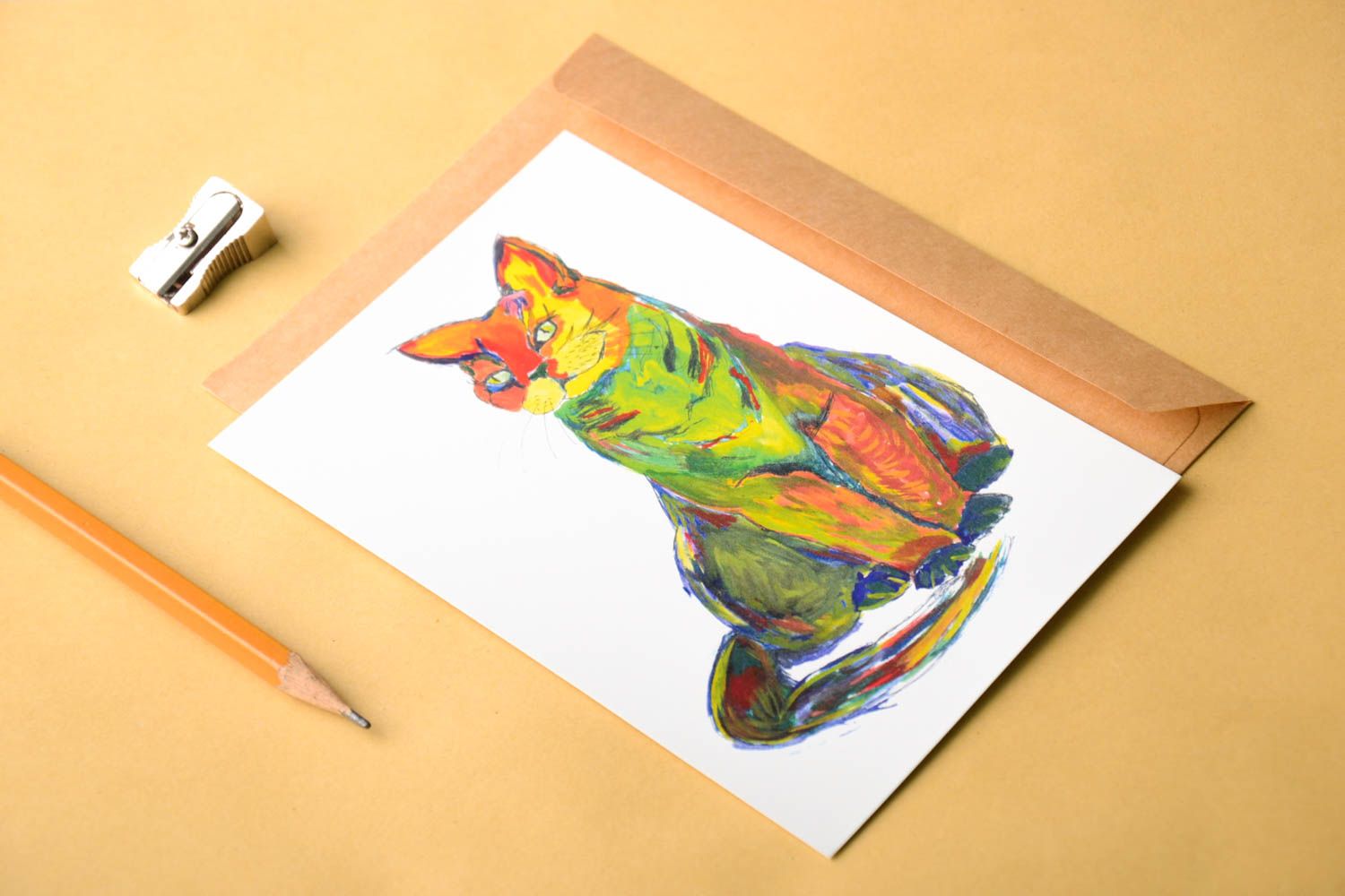 Открытка ручной работы красивая открытка кошка поздравительная открытка фото 1