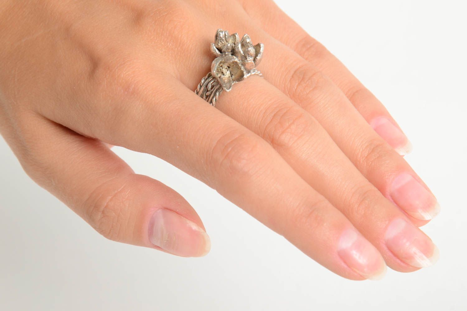 Handmade Schmuck Ring aus Silber Damen Modeschmuck Accessoire für Frauen Blumen foto 2